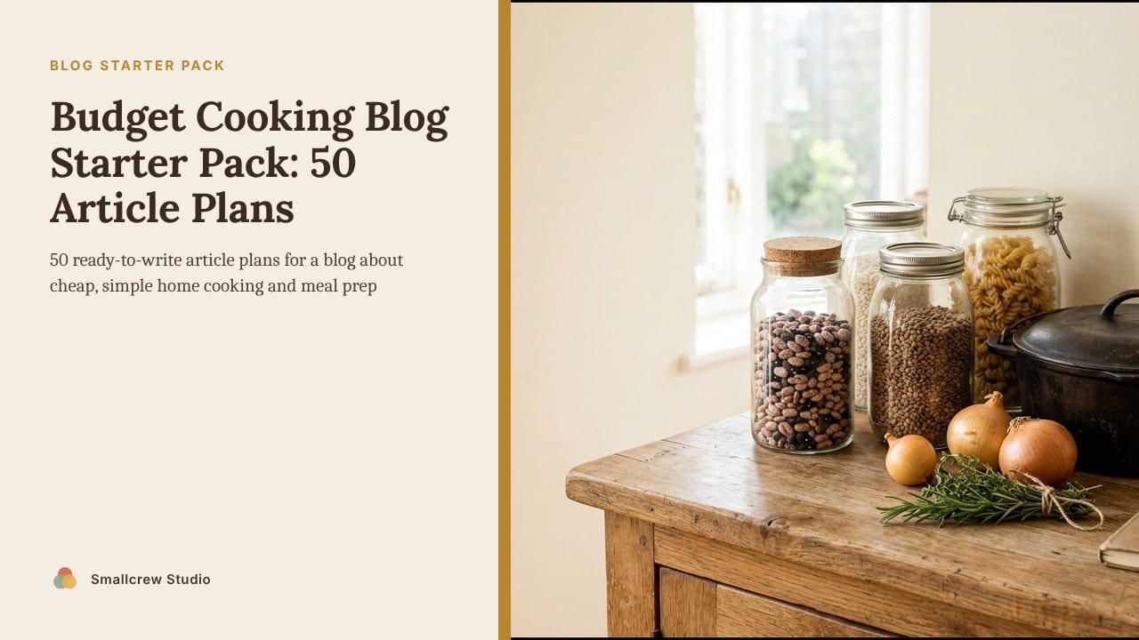 Cover of Budget Cooking Blog Starter Pack: 50 Article Plans