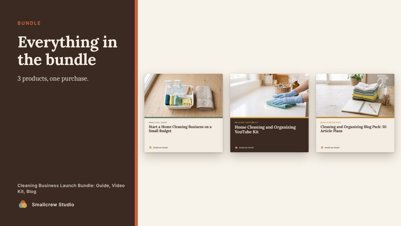 A look inside Cleaning Business Launch Bundle: Guide, Video Kit, Blog