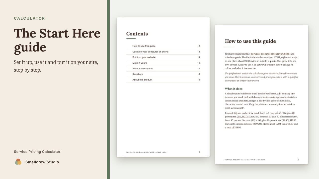 A look inside Service Pricing Calculator