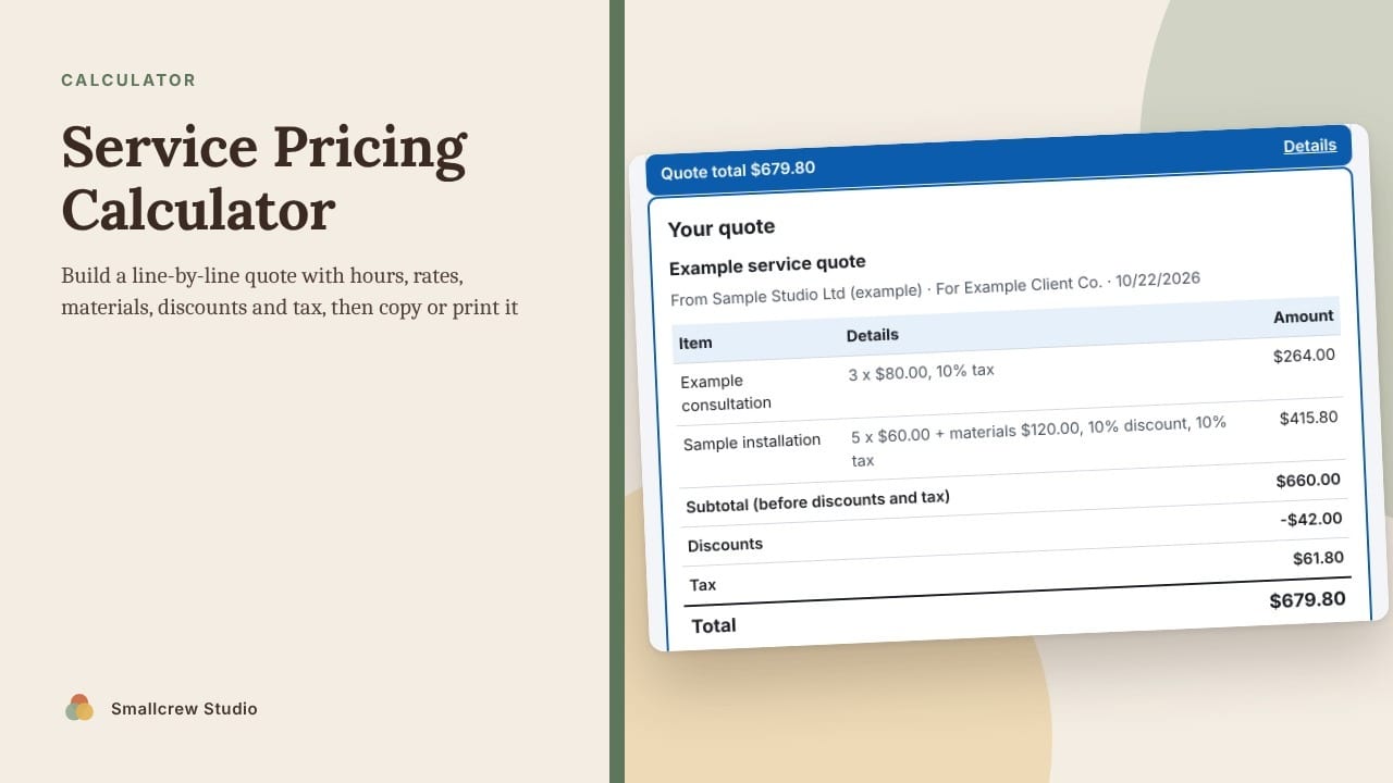 Cover of Service Pricing Calculator
