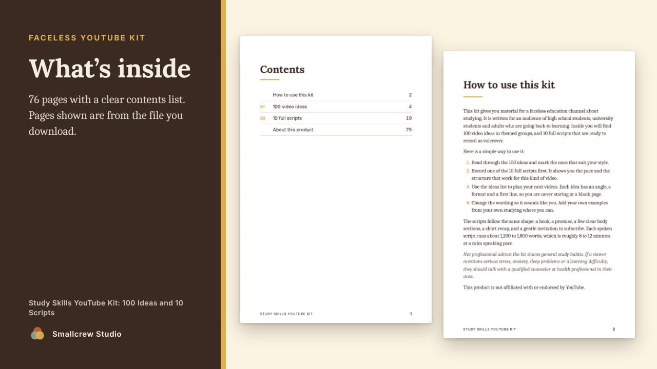 A look inside Study Skills YouTube Kit: 100 Ideas and 10 Scripts